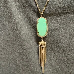 Kendra Scott Rayne Gold and Mint Green Tassel Necklace